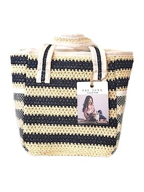 Rae Dunn Insulated Striped Tote Bag in Black and Cream